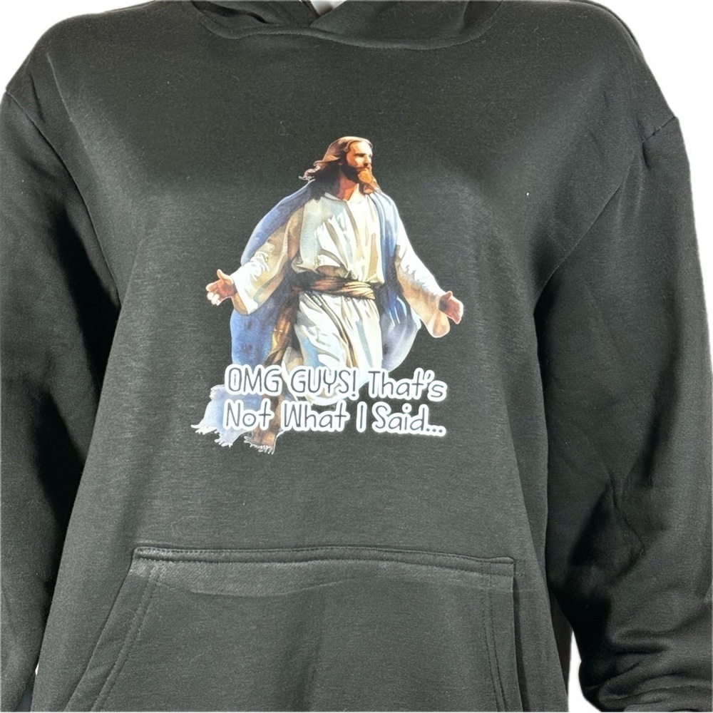 The Blind Medium | Black Oversized Hoodie Pullover with Funny Jesus Meme graphic - Picture 11 of 16